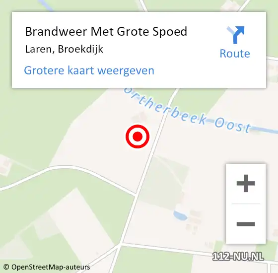 Locatie op kaart van de 112 melding: Brandweer Met Grote Spoed Naar Laren, Broekdijk op 19 februari 2016 15:41