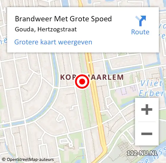 Locatie op kaart van de 112 melding: Brandweer Met Grote Spoed Naar Gouda, Hertzogstraat op 19 februari 2016 16:15