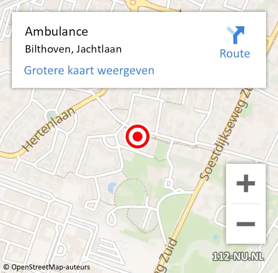 Locatie op kaart van de 112 melding: Ambulance Bilthoven, Jachtlaan op 19 februari 2016 16:59