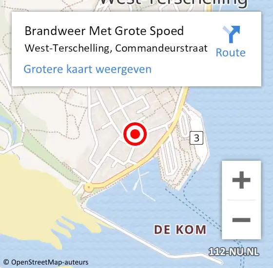 Locatie op kaart van de 112 melding: Brandweer Met Grote Spoed Naar West-Terschelling, Commandeurstraat op 19 februari 2016 17:16