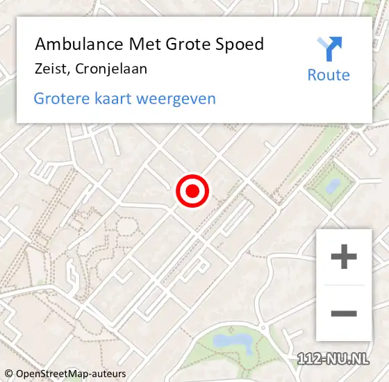 Locatie op kaart van de 112 melding: Ambulance Met Grote Spoed Naar Zeist, Cronjelaan op 19 februari 2016 18:29