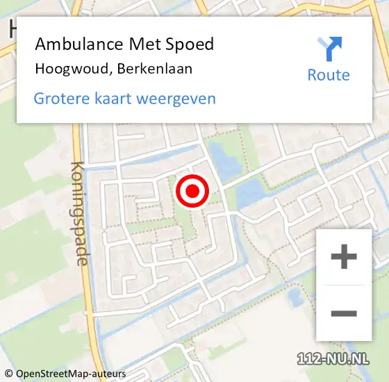 Locatie op kaart van de 112 melding: Ambulance Met Spoed Naar Hoogwoud, Berkenlaan op 19 februari 2016 18:46