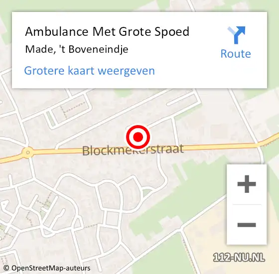 Locatie op kaart van de 112 melding: Ambulance Met Grote Spoed Naar Made, 't Boveneindje op 19 februari 2016 19:44