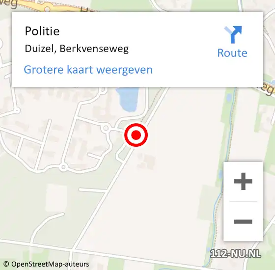 Locatie op kaart van de 112 melding: Politie Duizel, Berkvenseweg op 19 februari 2016 19:56