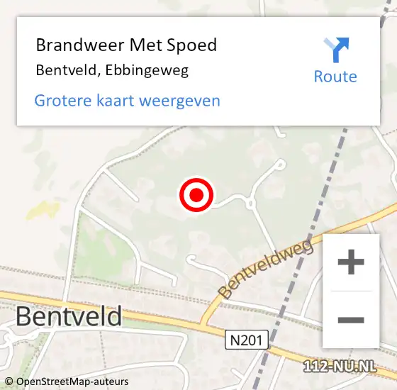 Locatie op kaart van de 112 melding: Brandweer Met Spoed Naar Bentveld, Ebbingeweg op 19 februari 2016 19:58