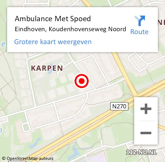 Locatie op kaart van de 112 melding: Ambulance Met Spoed Naar Eindhoven, Koudenhovenseweg Noord op 19 februari 2016 20:31