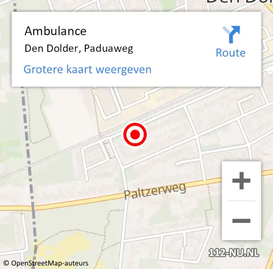 Locatie op kaart van de 112 melding: Ambulance Den Dolder, Paduaweg op 6 december 2013 12:16