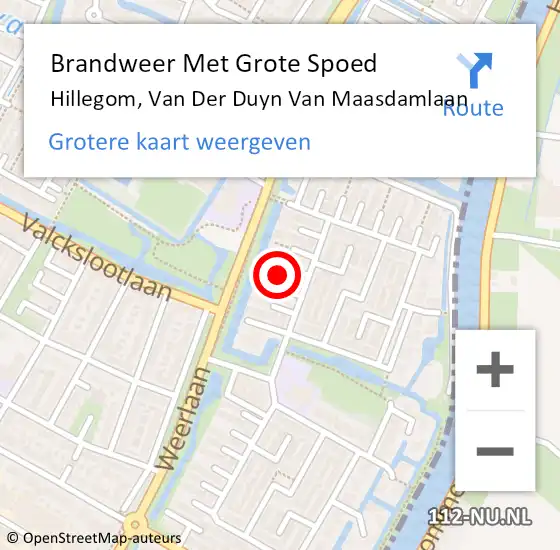 Locatie op kaart van de 112 melding: Brandweer Met Grote Spoed Naar Hillegom, Van Der Duyn Van Maasdamlaan op 19 februari 2016 21:39