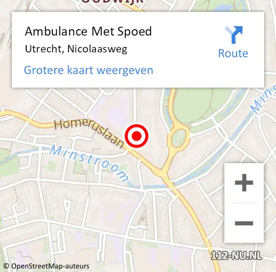 Locatie op kaart van de 112 melding: Ambulance Met Spoed Naar Utrecht, Nicolaasweg op 19 februari 2016 23:23