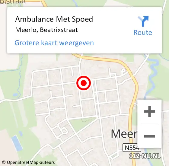 Locatie op kaart van de 112 melding: Ambulance Met Spoed Naar Meerlo, Beatrixstraat op 19 februari 2016 23:53