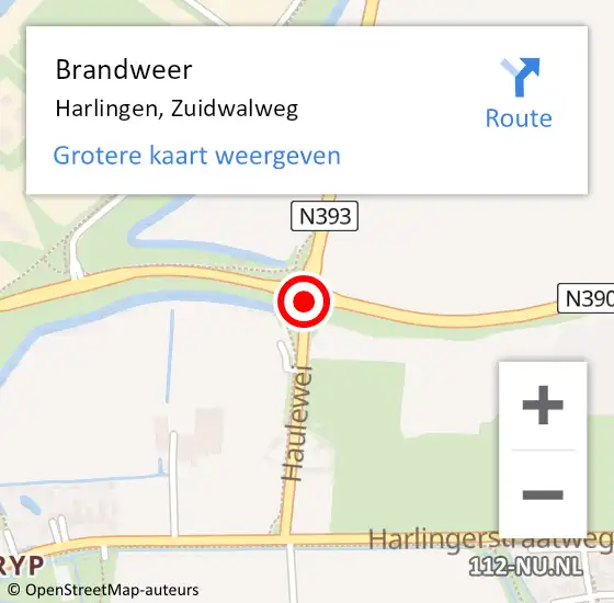Locatie op kaart van de 112 melding: Brandweer Harlingen, Zuidwalweg op 20 februari 2016 00:12