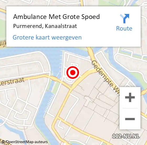 Locatie op kaart van de 112 melding: Ambulance Met Grote Spoed Naar Purmerend, Kanaalstraat op 20 februari 2016 00:44