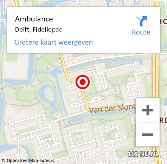 Locatie op kaart van de 112 melding: Ambulance Delft, Fideliopad op 20 februari 2016 01:18