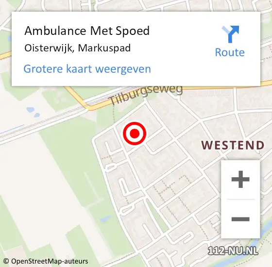 Locatie op kaart van de 112 melding: Ambulance Met Spoed Naar Oisterwijk, Markuspad op 20 februari 2016 01:31