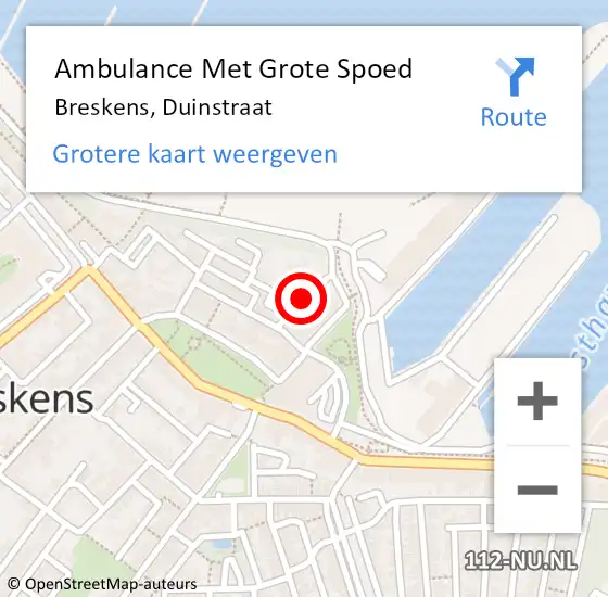 Locatie op kaart van de 112 melding: Ambulance Met Grote Spoed Naar Breskens, Duinstraat op 20 februari 2016 03:06