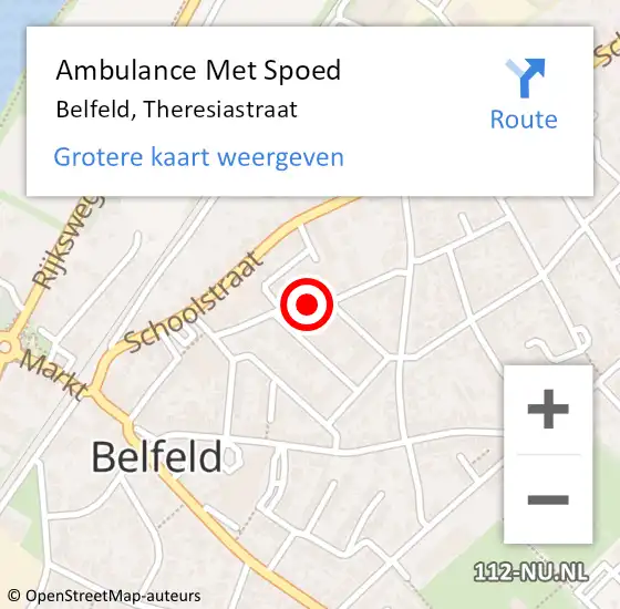 Locatie op kaart van de 112 melding: Ambulance Met Spoed Naar Belfeld, Theresiastraat op 20 februari 2016 03:16