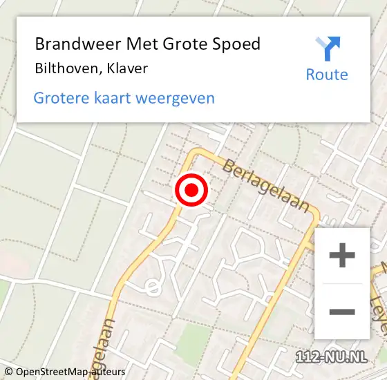 Locatie op kaart van de 112 melding: Brandweer Met Grote Spoed Naar Bilthoven, Klaver op 15 september 2013 05:24