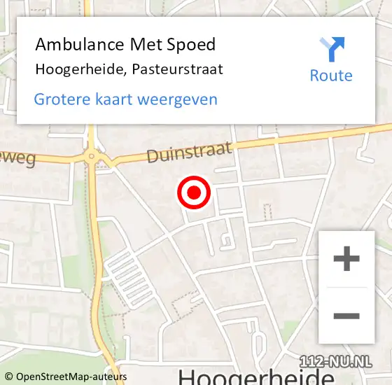 Locatie op kaart van de 112 melding: Ambulance Met Spoed Naar Hoogerheide, Pasteurstraat op 20 februari 2016 09:08