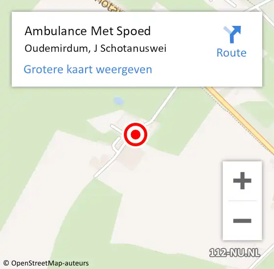 Locatie op kaart van de 112 melding: Ambulance Met Spoed Naar Oudemirdum, J Schotanuswei op 20 februari 2016 09:26