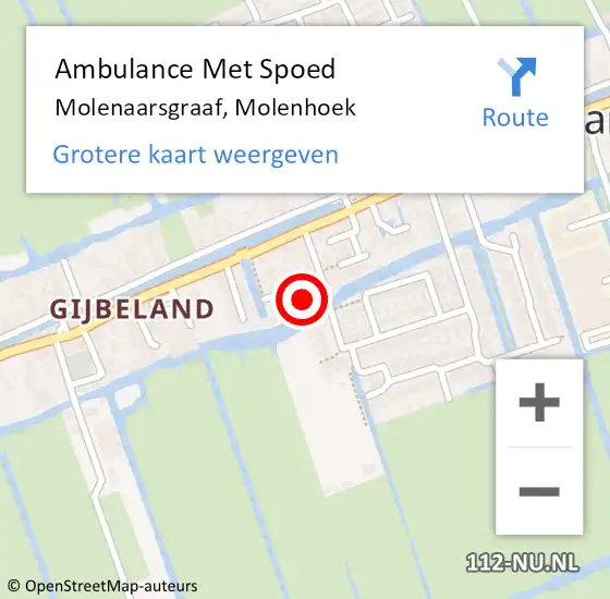 Locatie op kaart van de 112 melding: Ambulance Met Spoed Naar Molenaarsgraaf, Molenhoek op 20 februari 2016 09:42