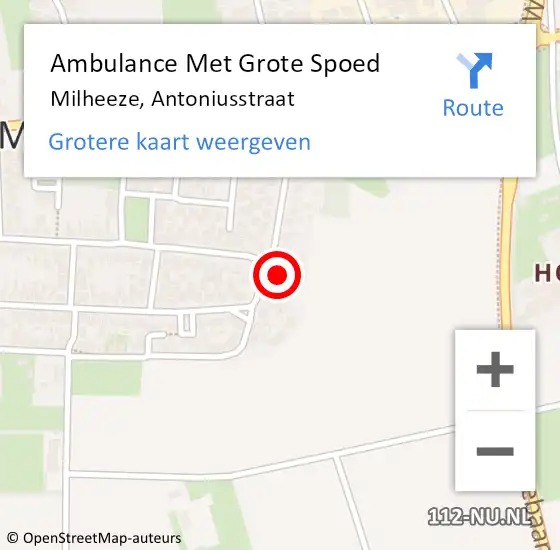 Locatie op kaart van de 112 melding: Ambulance Met Grote Spoed Naar Milheeze, Antoniusstraat op 20 februari 2016 09:54