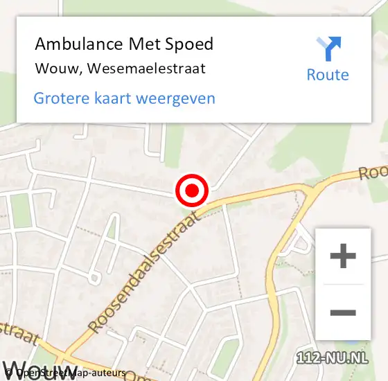 Locatie op kaart van de 112 melding: Ambulance Met Spoed Naar Wouw, Wesemaelestraat op 20 februari 2016 10:24