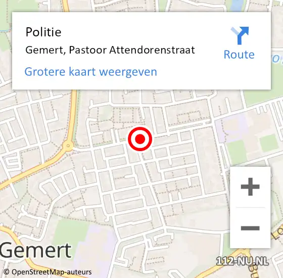 Locatie op kaart van de 112 melding: Politie Gemert, Pastoor Attendorenstraat op 20 februari 2016 11:24