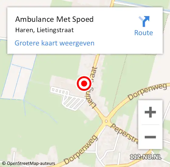 Locatie op kaart van de 112 melding: Ambulance Met Spoed Naar Haren, Lietingstraat op 20 februari 2016 11:35