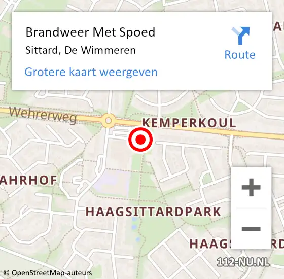 Locatie op kaart van de 112 melding: Brandweer Met Spoed Naar Sittard, De Wimmeren op 20 februari 2016 11:40