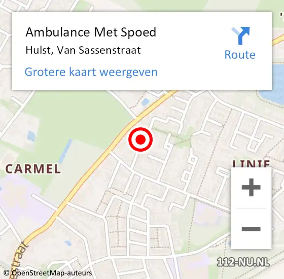 Locatie op kaart van de 112 melding: Ambulance Met Spoed Naar Hulst, Van Sassenstraat op 20 februari 2016 11:53