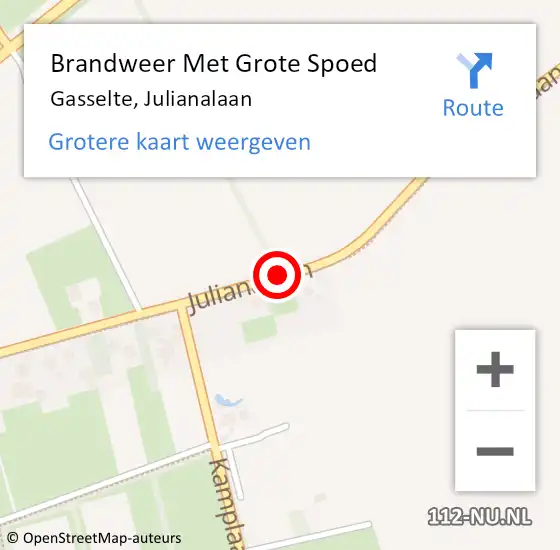 Locatie op kaart van de 112 melding: Brandweer Met Grote Spoed Naar Gasselte, Julianalaan op 20 februari 2016 12:09