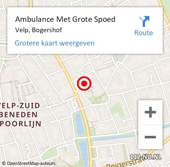 Locatie op kaart van de 112 melding: Ambulance Met Grote Spoed Naar Velp, Bogershof op 20 februari 2016 12:13