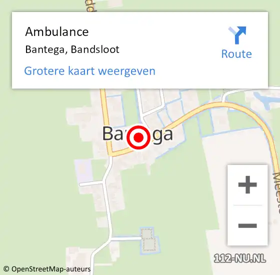 Locatie op kaart van de 112 melding: Ambulance Bantega, Bandsloot op 20 februari 2016 12:38