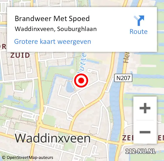 Locatie op kaart van de 112 melding: Brandweer Met Spoed Naar Waddinxveen, Souburghlaan op 6 december 2013 13:04