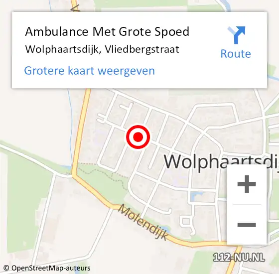 Locatie op kaart van de 112 melding: Ambulance Met Grote Spoed Naar Wolphaartsdijk, Vliedbergstraat op 20 februari 2016 15:35