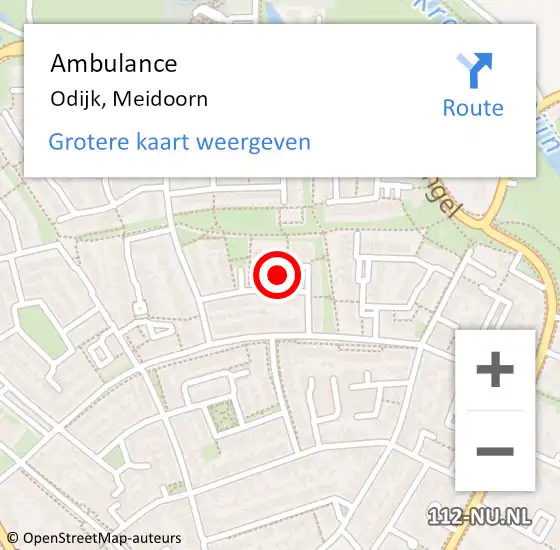 Locatie op kaart van de 112 melding: Ambulance Odijk, Meidoorn op 20 februari 2016 15:44