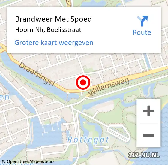 Locatie op kaart van de 112 melding: Brandweer Met Spoed Naar Hoorn Nh, Boelisstraat op 6 december 2013 13:08