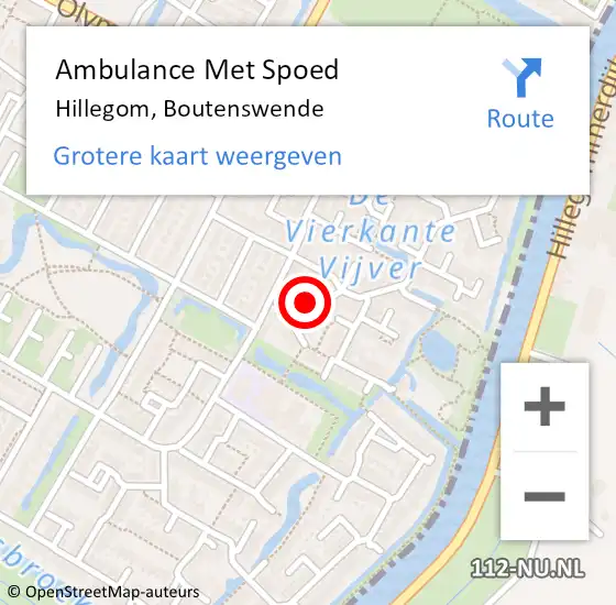 Locatie op kaart van de 112 melding: Ambulance Met Spoed Naar Hillegom, Boutenswende op 20 februari 2016 15:58