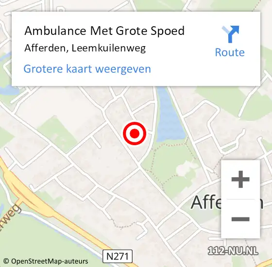Locatie op kaart van de 112 melding: Ambulance Met Grote Spoed Naar Afferden, Leemkuilenweg op 20 februari 2016 16:08