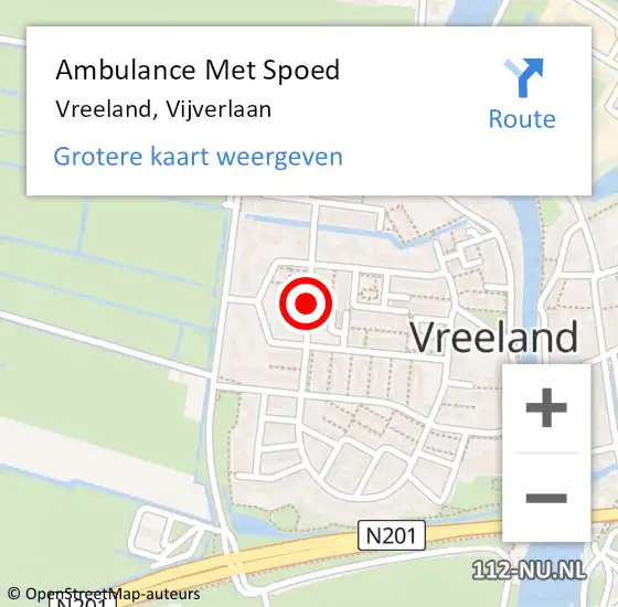 Locatie op kaart van de 112 melding: Ambulance Met Spoed Naar Vreeland, Vijverlaan op 20 februari 2016 17:47