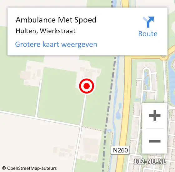 Locatie op kaart van de 112 melding: Ambulance Met Spoed Naar Hulten, Wierkstraat op 20 februari 2016 18:49