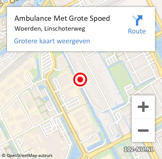 Locatie op kaart van de 112 melding: Ambulance Met Grote Spoed Naar Woerden, Linschoterweg op 20 februari 2016 20:55