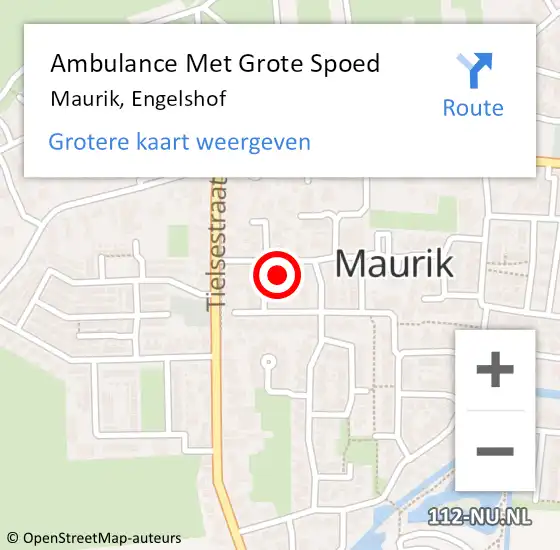 Locatie op kaart van de 112 melding: Ambulance Met Grote Spoed Naar Maurik, Engelshof op 20 februari 2016 21:39