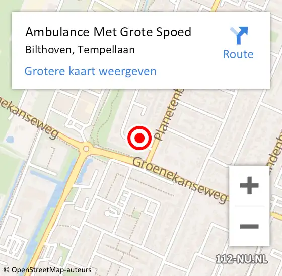 Locatie op kaart van de 112 melding: Ambulance Met Grote Spoed Naar Bilthoven, Tempellaan op 20 februari 2016 22:36