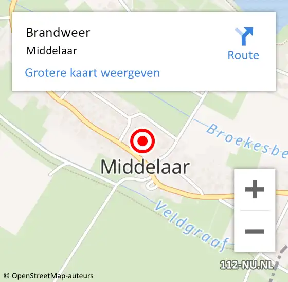 Locatie op kaart van de 112 melding: Brandweer Middelaar op 21 februari 2016 00:01