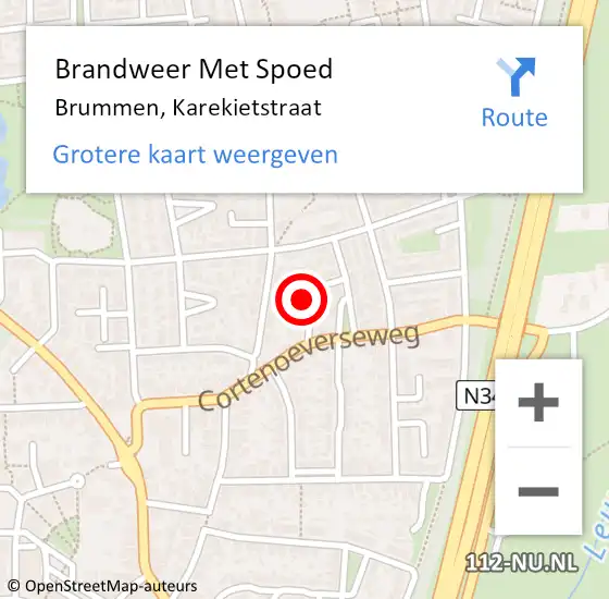 Locatie op kaart van de 112 melding: Brandweer Met Spoed Naar Brummen, Karekietstraat op 6 december 2013 13:41