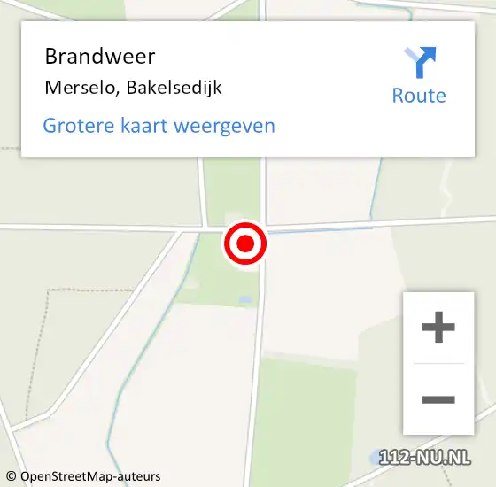 Locatie op kaart van de 112 melding: Brandweer Merselo, Bakelsedijk op 21 februari 2016 02:10