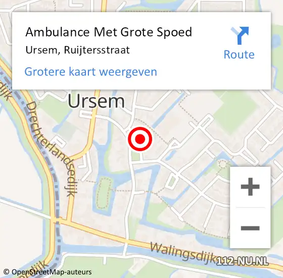 Locatie op kaart van de 112 melding: Ambulance Met Grote Spoed Naar Ursem, Ruijtersstraat op 21 februari 2016 03:56