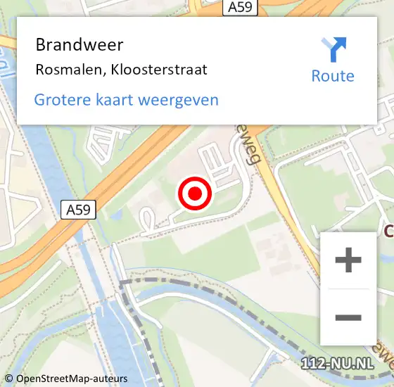 Locatie op kaart van de 112 melding: Brandweer Rosmalen, Kloosterstraat op 21 februari 2016 08:34