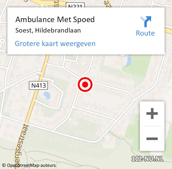 Locatie op kaart van de 112 melding: Ambulance Met Spoed Naar Soest, Hildebrandlaan op 21 februari 2016 09:55